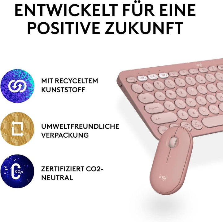 Logitech Pebble 2 Combo, kabellose Tastatur und Maus, leise und mobil, anpassbar, Logi Bolt, Bluetoo