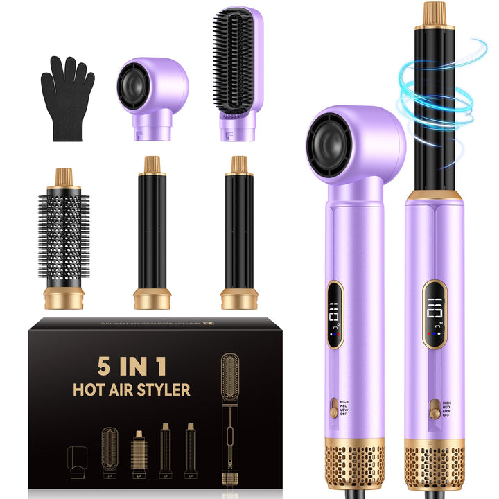 Pro Airstyler 5 in 1 Set, Air brush Hairstyler Ionen Föhnbürste mit 30mm Warmluft-Lockenstab | Haars