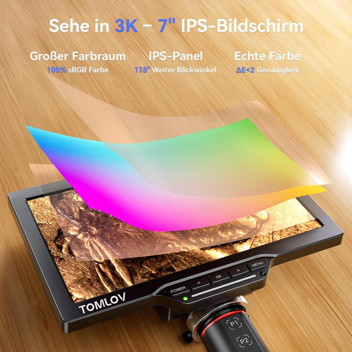 TOMLOV TM3K-AF Flex Autofokus Mikroskop Digital: HDMI IPS Münzvergrösserer mit Gen 6 Flex Arm & Verb