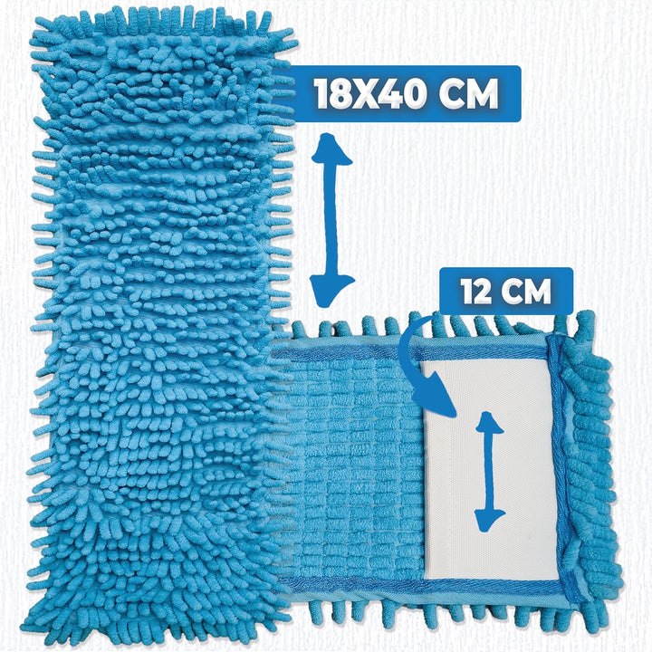 3X Bodenwischer Ersatzbezug - Chenille Wischbezug blau - Wischmopp Chenille aus Mikrofaser für empfi