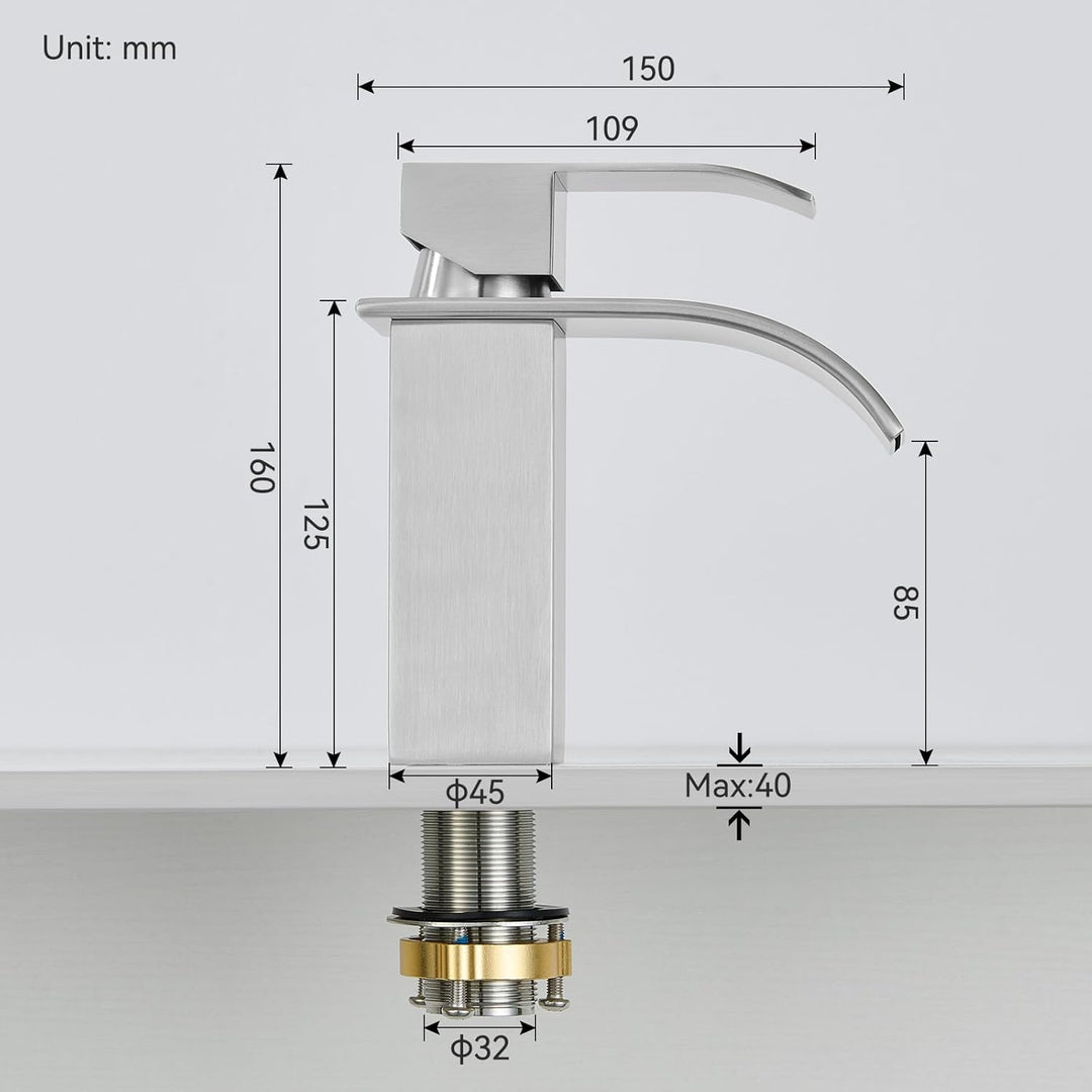 CECIPA Wasserhahn Bad, Waschtischarmatur Wasserfall, Armatur Badezimmer Edelstahl, Waschbecken Armat