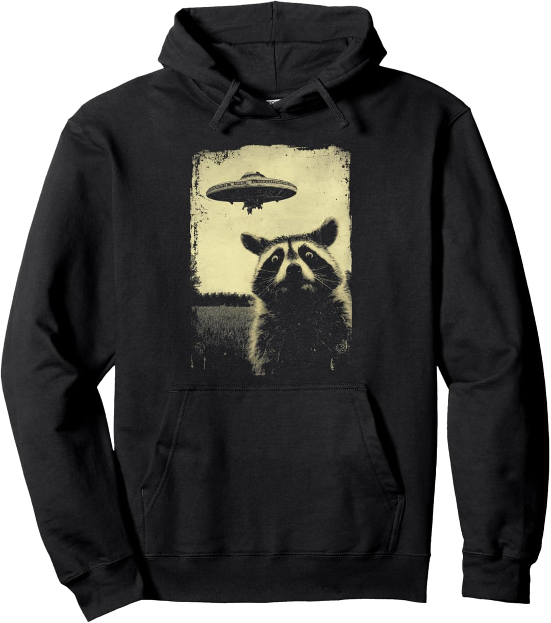 Waschbär Raccoon UFO Alien Weirdcore Aesthetic Artwork Stuff Pullover Hoodie