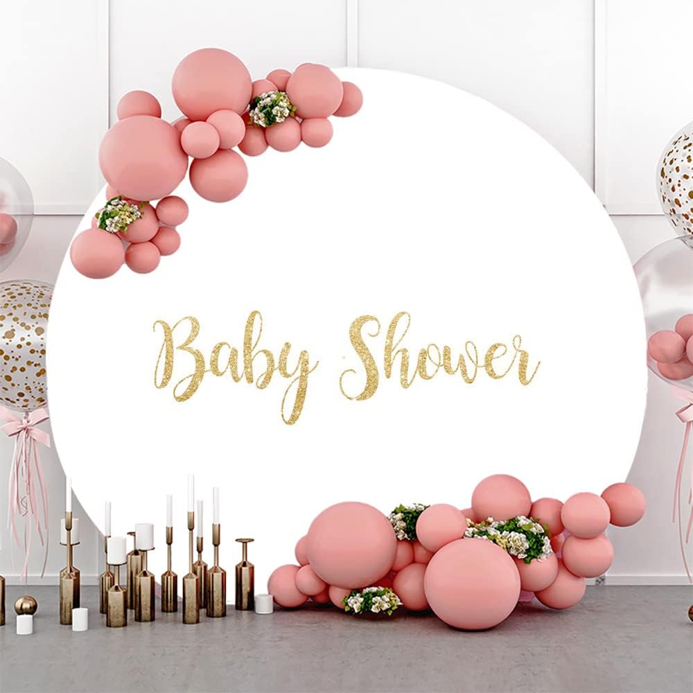 Renaiss 1.5m Baby Shower Runder Kulisse Abdeckung Gold Weiss Polyester Fotografie Hintergrund Neugeb
