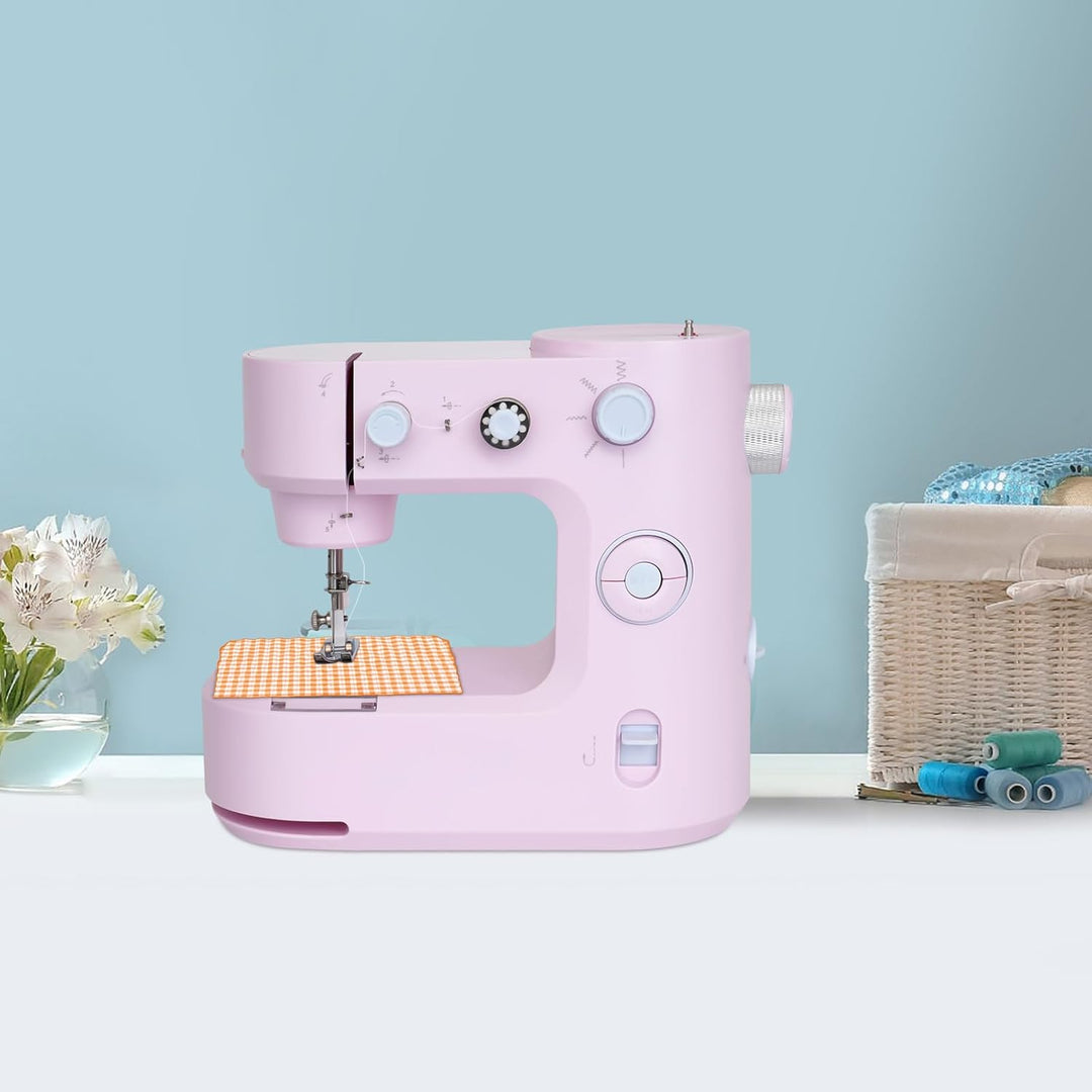 MINRS Nähmaschine Mini-Nähmaschine Nähmaschine Kinder mit Fusspedal(LED Licht, 5 Stichmuster, Fadena