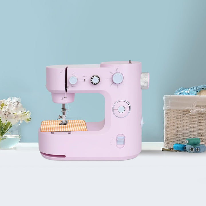 MINRS Nähmaschine Mini-Nähmaschine Nähmaschine Kinder mit Fusspedal(LED Licht, 5 Stichmuster, Fadena