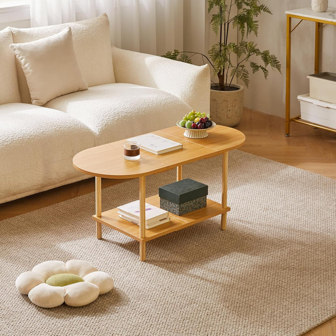 Teetisch aus Holz im Spleissdesign, 2-stufiger Couchtisch für Wohnzimmer, 35x16x17 Zoll TV-Tischstän