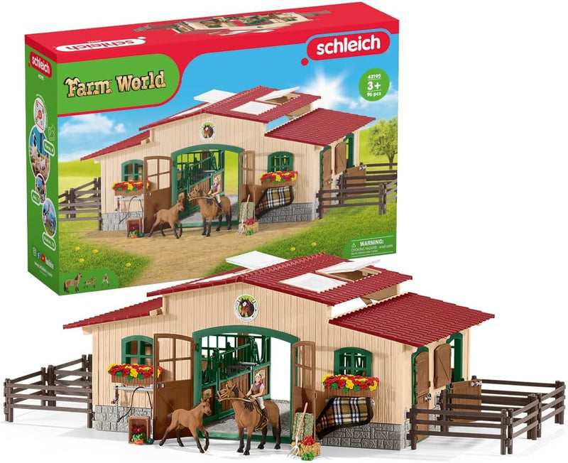 schleich 42195 Pferdestall mit Pferden und Zubehör, ab 3 Jahren, FARM WORLD - Spielset, 48 Teile