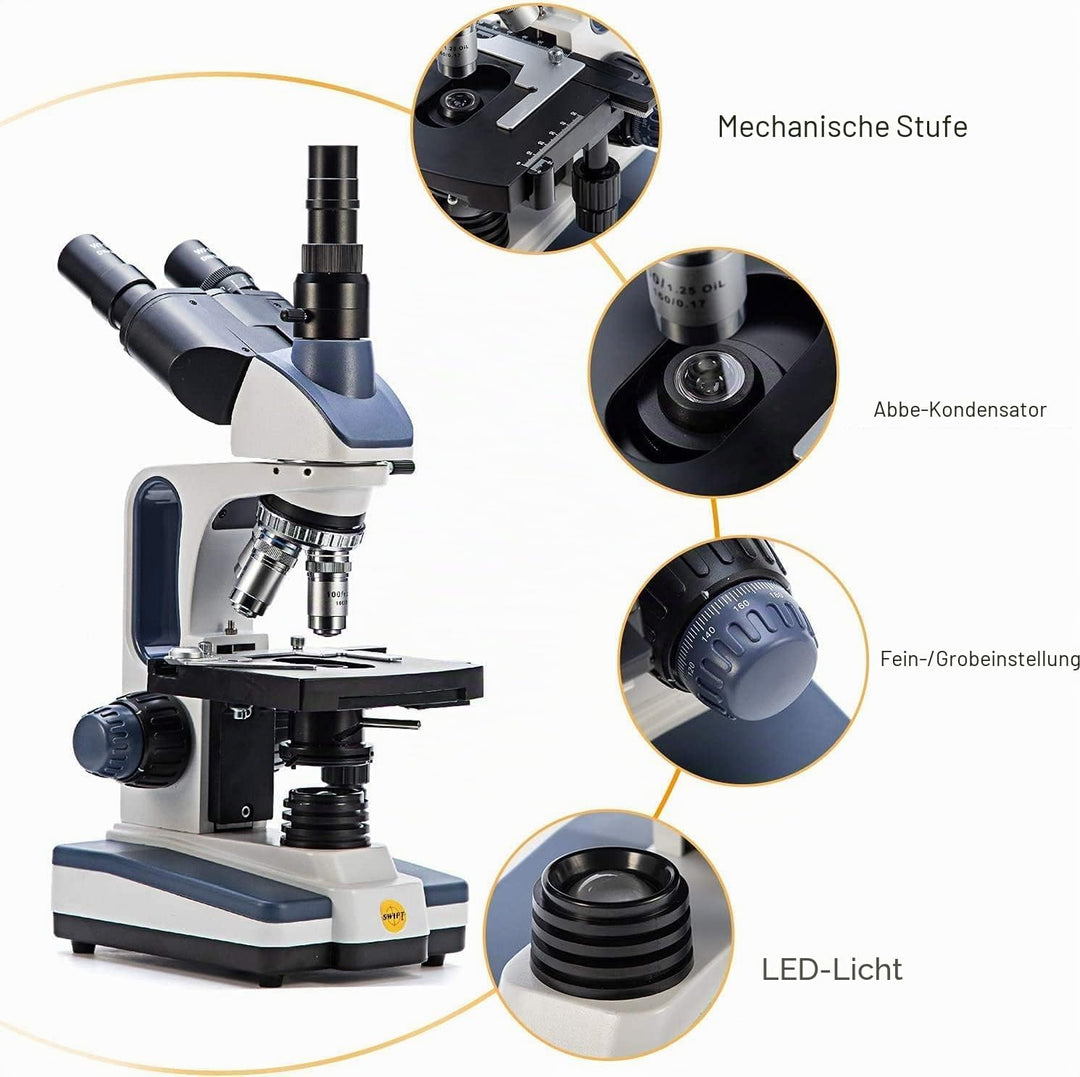 Swift SW350T Composite Trinocular Microscope, 40-2500X Magnification, Dual Layer Mechanical Stage, w