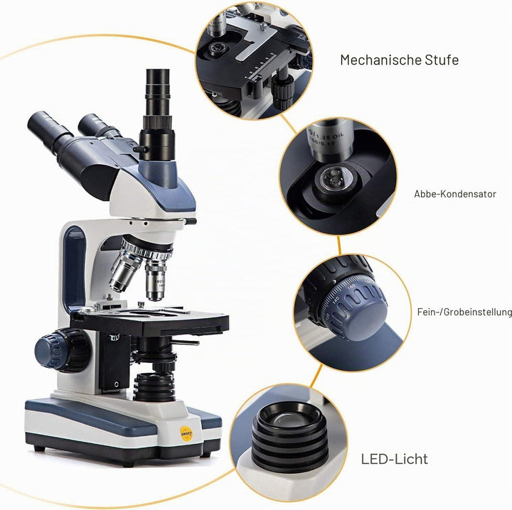 Swift SW350T Composite Trinocular Microscope, 40-2500X Magnification, Dual Layer Mechanical Stage, w