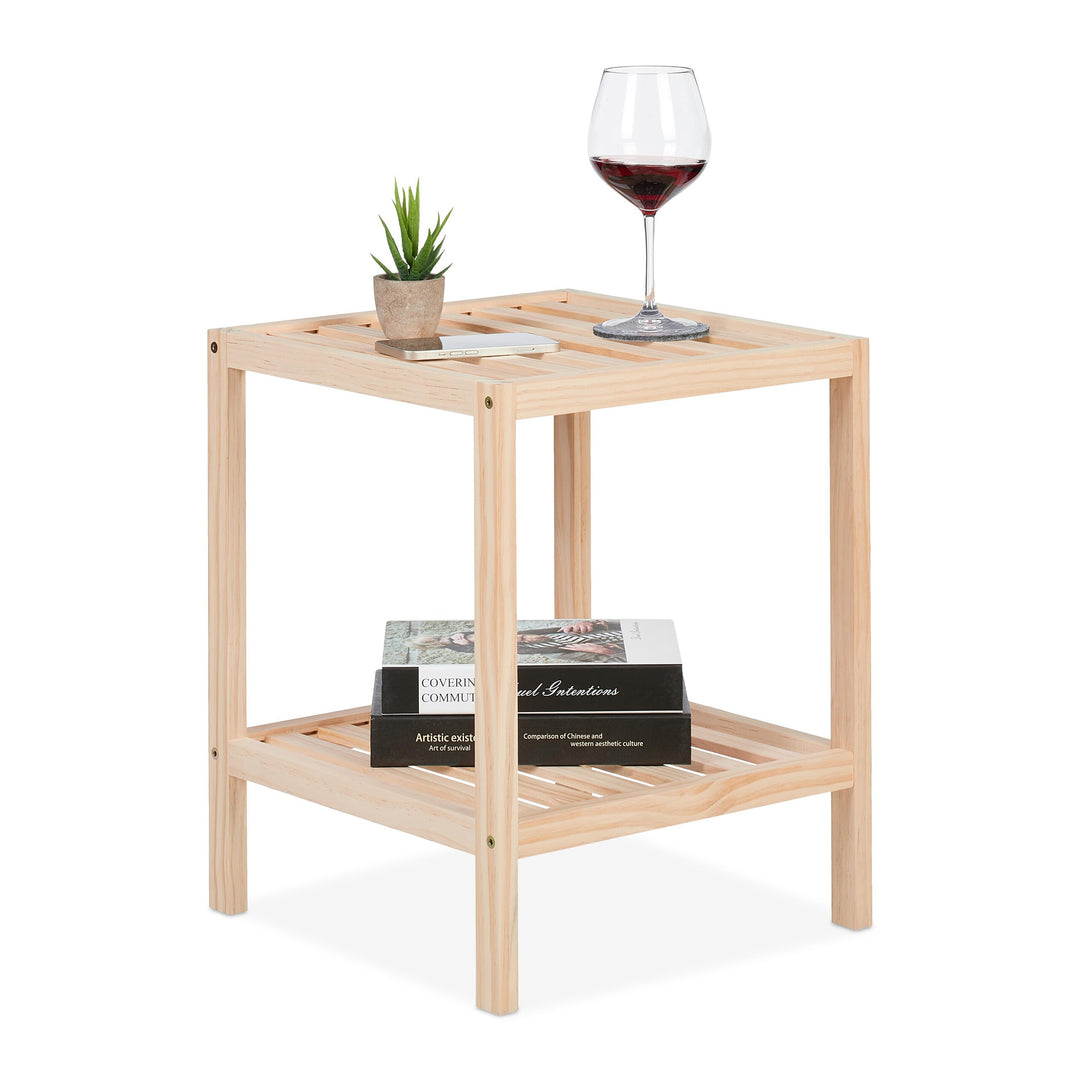Relaxdays Beistelltisch, Holz, HxBxT: 50 x 40 x 40 cm, Wohnzimmertisch mit 2 Ablagen, quadratischer