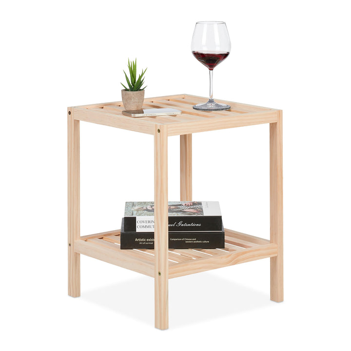 Relaxdays Beistelltisch, Holz, HxBxT: 50 x 40 x 40 cm, Wohnzimmertisch mit 2 Ablagen, quadratischer