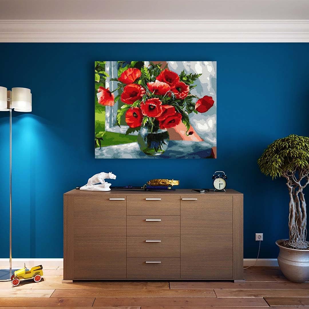 Artnapi Malen nach Zahlen Erwachsene mit Rahmen | DIY Handgemalt | Blumen - Sommer Mohnblumen | Kit