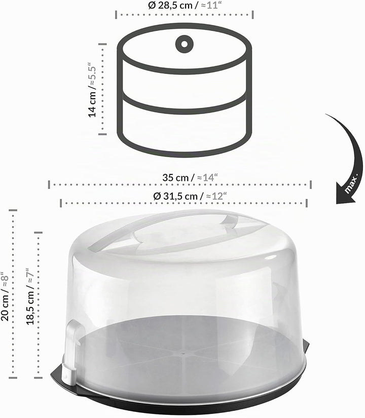 Grizzly runde Torten-Transportbox mit Klick-Verschluss, Tortenhaube mit Stückeinteilungshilfe, Torte