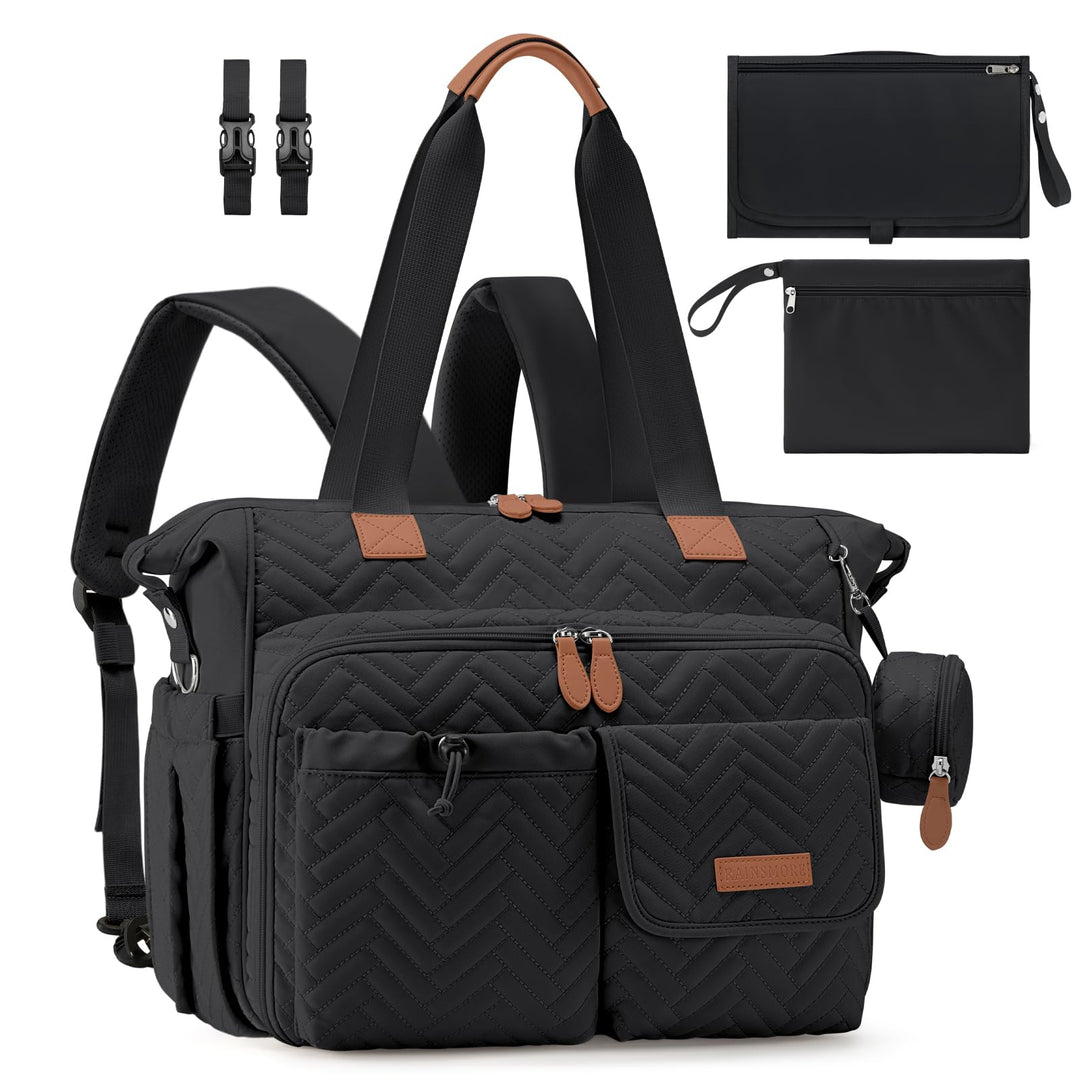 RAINSMORE Baby Wickeltasche Kinderwagen mit Schnullertasche Wickelunterlage | Wickelrucksack Gross B