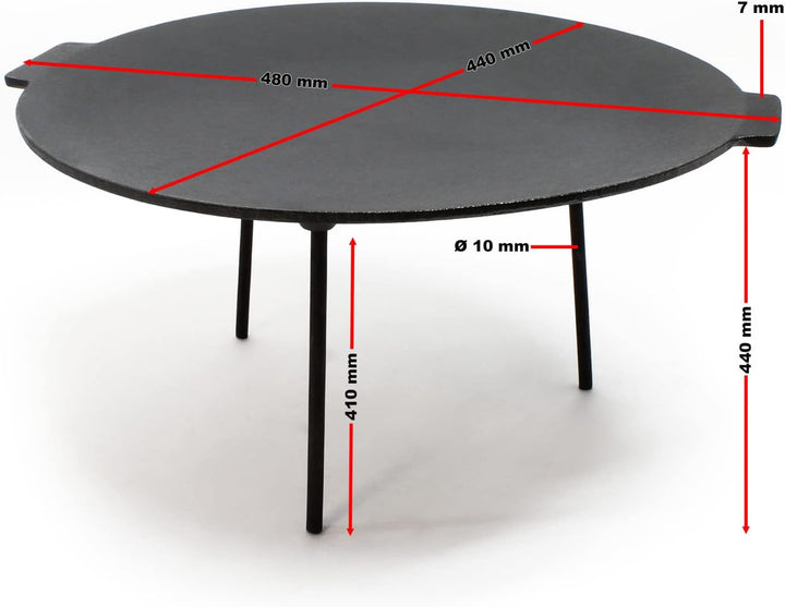 Wiltec Dutch Oven Grillplatte rund Ø44cm Höhe 44cm, Grillaufsatz mit 3 Beinen, Gusseisen mit Antihaf
