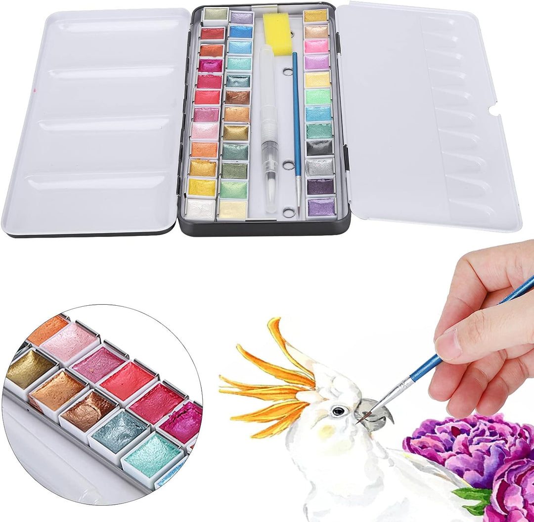 Zerodis Metallic-Aquarellfarben-Set Tragbares Helles Aquarell-Perlglanz-Aquarellfarben-Pigment-Aquar