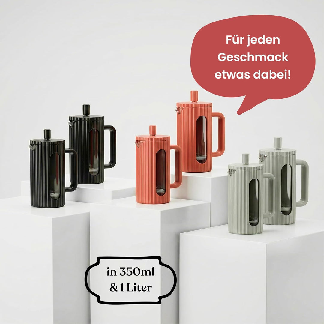 Driply French Press aus Glas – Edelstahlfilter & hitzebeständiges Borosilikatglas – 1000 ml (1L, 1 L