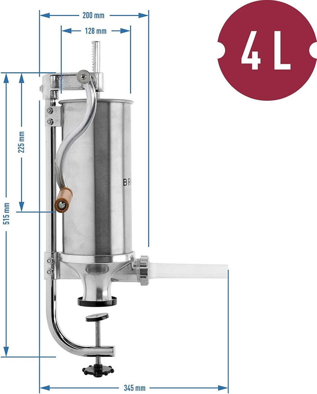 BROWIN® Manuell Wurstfüller aus Edelstahl 311008 | 4 kg vertikale Wurstmaschine | Wurstfüllmaschine