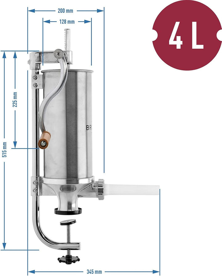BROWIN® Manuell Wurstfüller aus Edelstahl 311008 | 4 kg vertikale Wurstmaschine | Wurstfüllmaschine