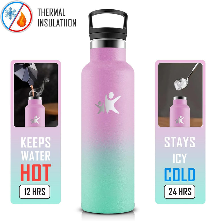 KollyKolla Edelstahl Trinkflasche Kinder 500ml, Vakuum Thermosflasche mit Strohhalm, BPA-Frei Thermo