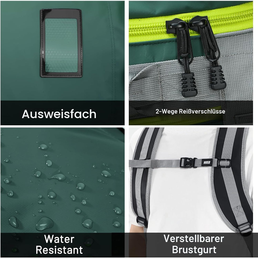 MIER Grosse Sporttasche wasserdicht Sportrucksack mit Schuhfach umwandelbar in Rucksack, 45L/60L/90L
