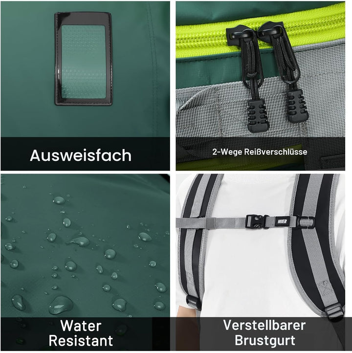MIER Grosse Sporttasche wasserdicht Sportrucksack mit Schuhfach umwandelbar in Rucksack, 45L/60L/90L