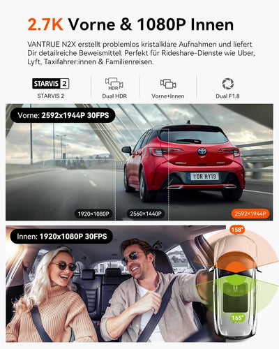 VANTRUE N2X 2.7K+1080P Dashcam Auto Vorne Innen, STARVIS 2 Dual HDR Nachtsicht Dash Cam, 2.5K/60FPS