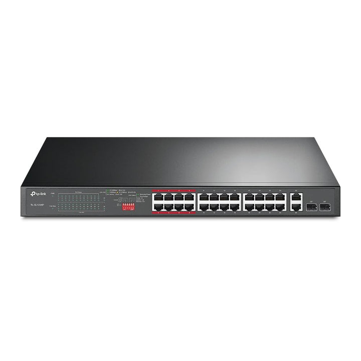 TP-Link TL-SL1226P 24-Port Fast Ethernet Unmanaged PoE+ Switch + 2 Gigabit Port(250 Watt, geschirmte