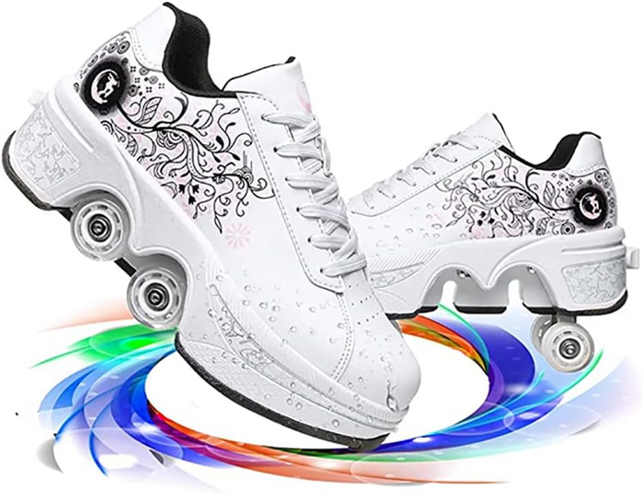 LDRFSE Schuhe mit Rollen, Rollschuhe Skateboard Schuhe Kinderschuhe Mit Rollen Skate Shoes Rollen Sc