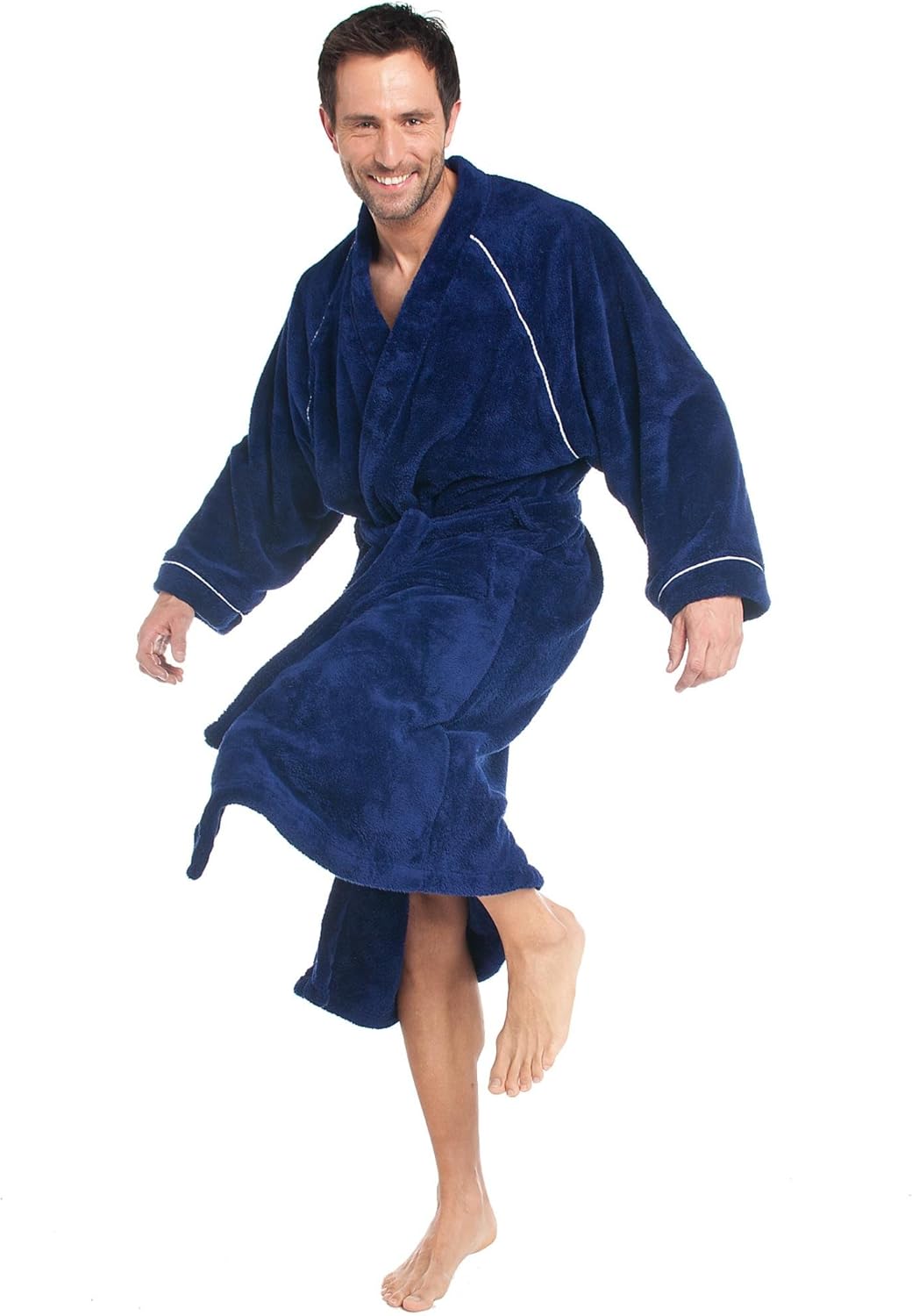 CelinaTex WellSoft Bademantel Kimono Damen Herren L blau Mikrofaser Morgenmantel Coral-Fleece Saunam