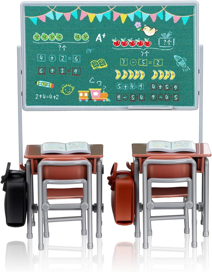 TOYANDONA 1 Set Miniatur-Klassenzimmer-Spielset Mini-Puppenmöbelmodelle mit Schultafel, Stuhl, Schre