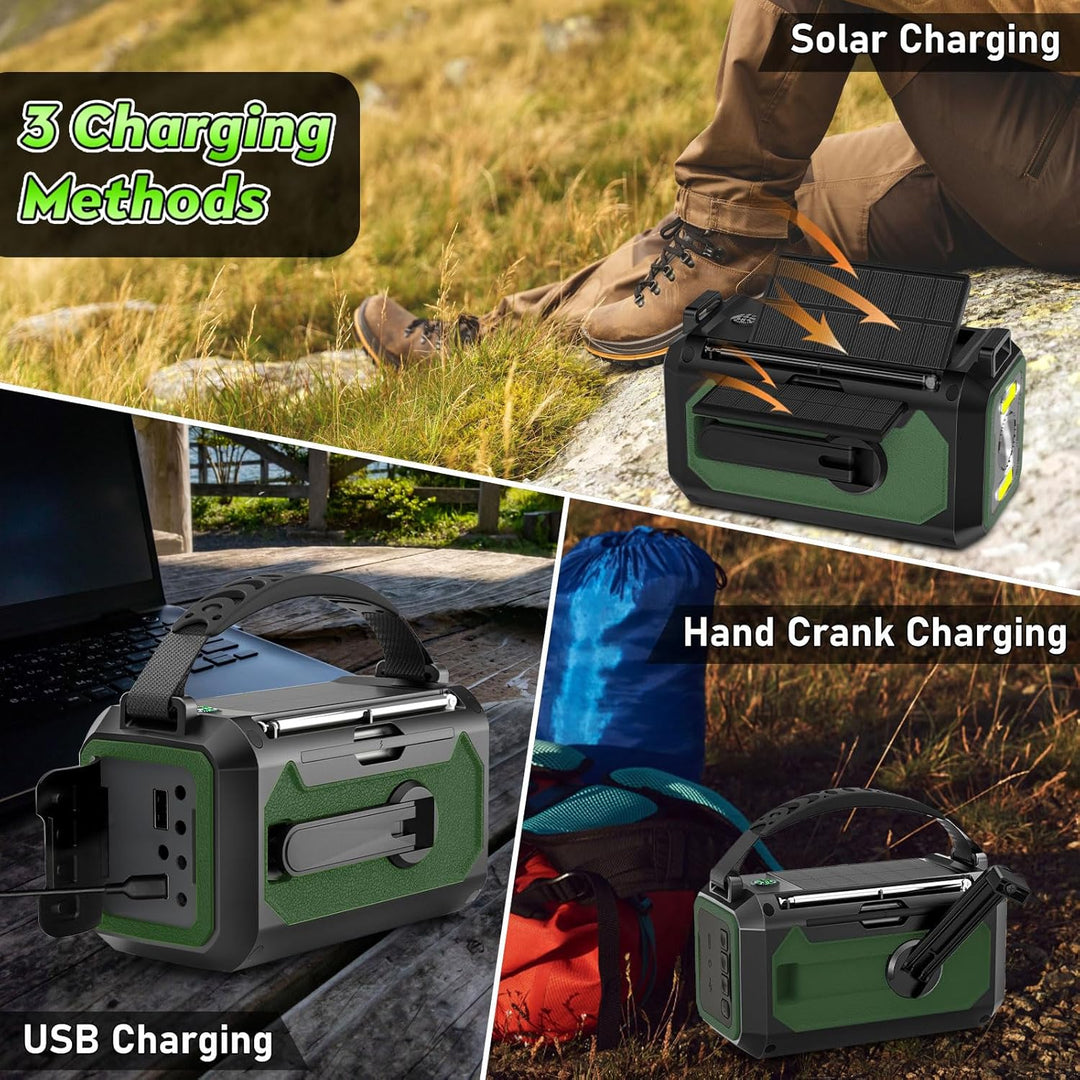 12000mAh Kurbelradio mit Handyladefunktion, Solar Radio mit 2 Sonnenkollektoren, AM/FM Tragbar Notfa