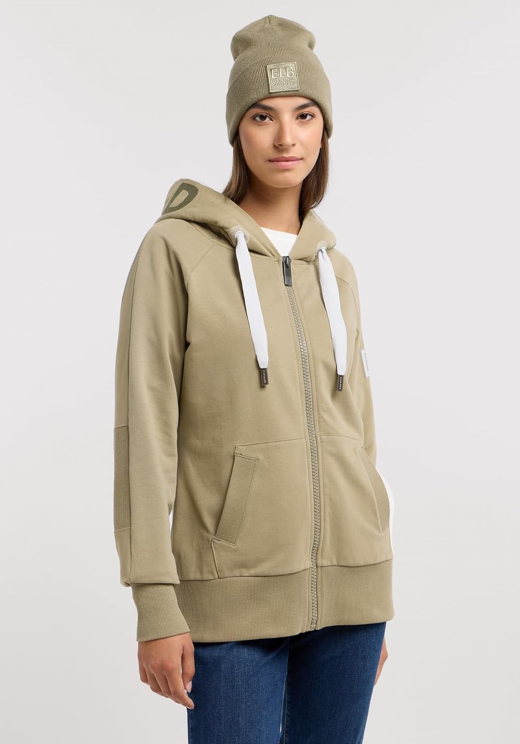 Elbsand Kelda Damen Sweatjacke mit Kapuze, Zip-Jacke, Reissverschluss S Golden Olive, S Golden Olive