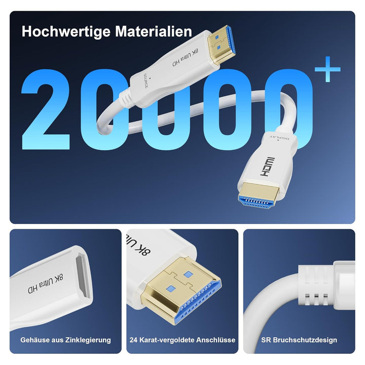 8K HDMI Glasfaser kabel 6Meter - 48Gbps High Speed HDMI Kabel Speed 8K@60Hz 4K@120Hz HDR10 eARC 3D H