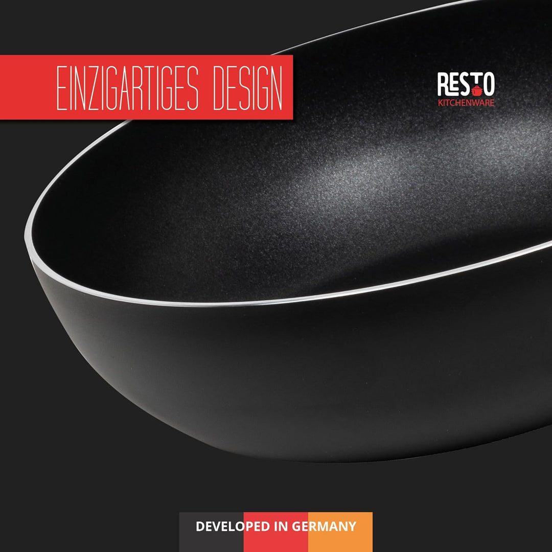RESTO moderne Wokpfanne 30 cm, Wok, Bratpfanne mit hohem Rand - Antihaftbeschichtung – Ergonomischer