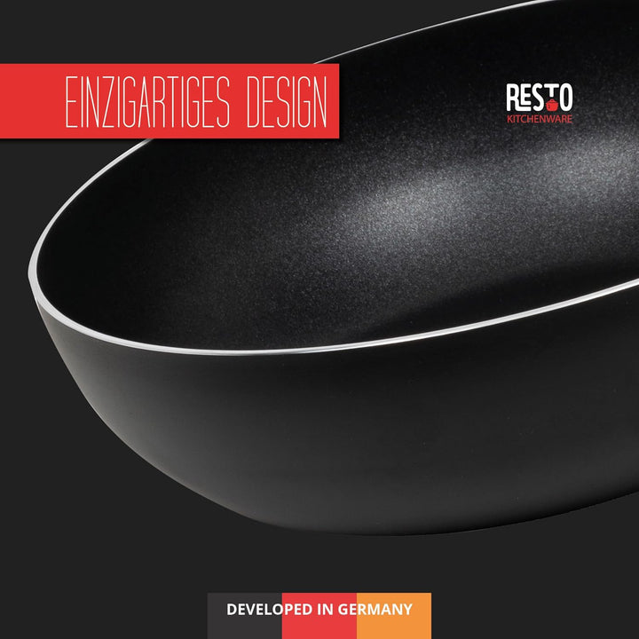 RESTO moderne Wokpfanne 30 cm, Wok, Bratpfanne mit hohem Rand - Antihaftbeschichtung – Ergonomischer