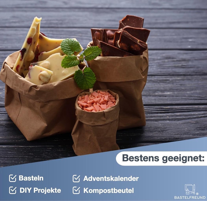 250x braune Beutel 265 x 170 mm Kraftpapiertüten aus Kraftpapier als DIY Adventskalender Tüten Beute