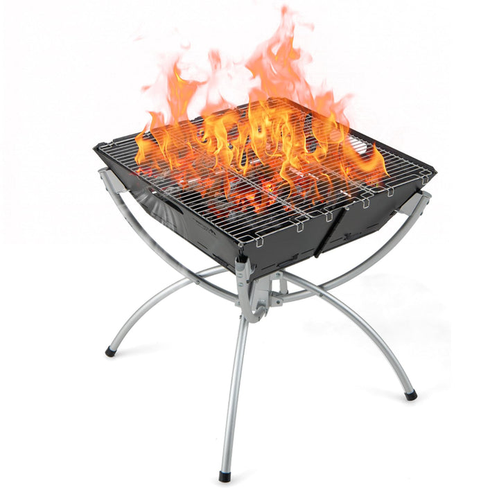 COSTWAY Campinggrill, 3-in-1-Feuerstelle für Brennholz & Holzkohle mit Edelstahlgrillrosten, tragbar
