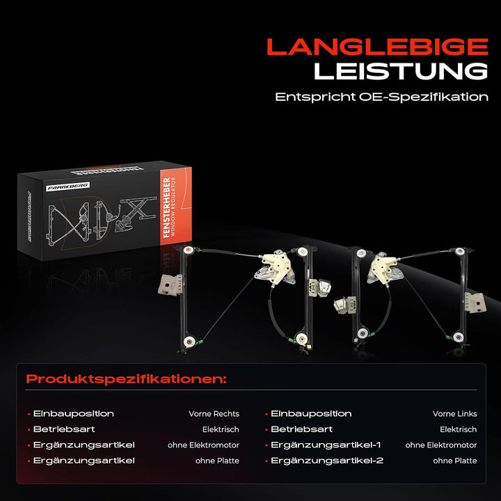 Frankberg 2x Fensterheber Elektrisch Ohne Motor Vorne Links Rechts Kompatibel mit SLK R170 Cabriolet