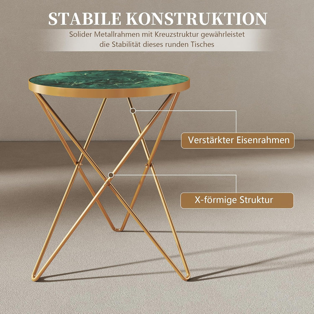 Couchtisch, Beistelltisch rund, Wohnzimmertisch, Kleiner Tisch, Sofatisch für Wohnzimmer, Grün Golde
