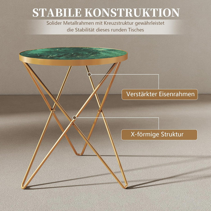 Couchtisch, Beistelltisch rund, Wohnzimmertisch, Kleiner Tisch, Sofatisch für Wohnzimmer, Grün Golde