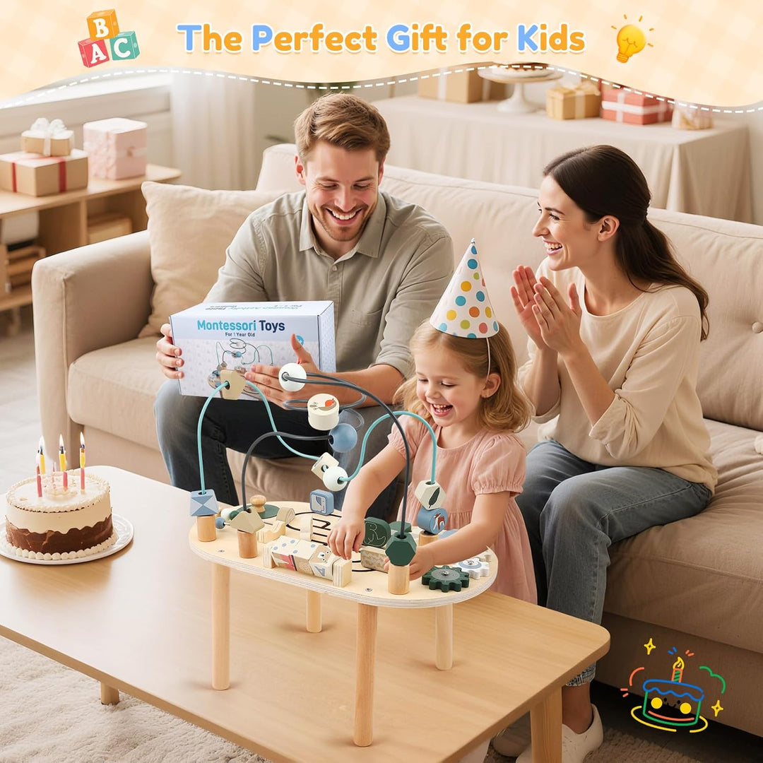 Holz-Aktivitätstisch für Kinder, Baby Montessori Spielzeug 7-in-1 Spieltisch ab 3 Jahr, Activity Cen