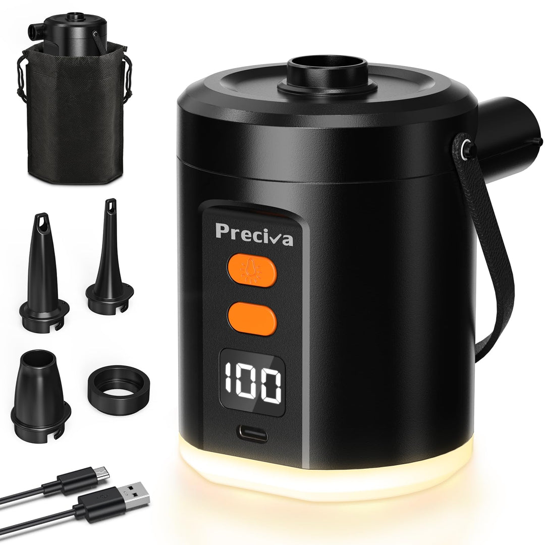 Preciva Elektrische Luftpumpe mit Akku, 5000mAh USB-C wiederaufladbar, 280L/Min 4kPa, Kompakte Campi