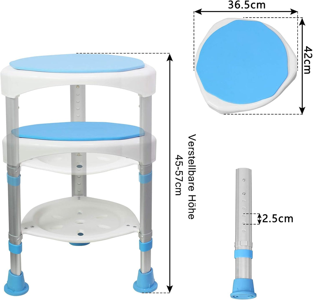 Aufun Duschhocker Duschstuhl 360°Drehbar Badehocker und 45-57cm Höhenverstellbar, Alu und Kunststoff