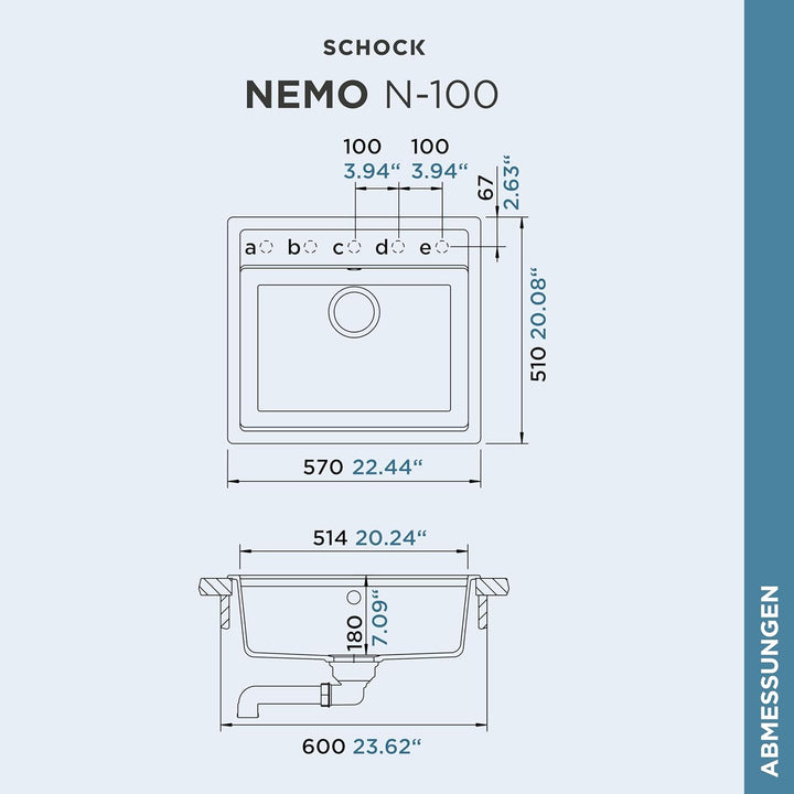 SCHOCK Küchenspüle 57 x 51 cm Nemo N-100 Croma - CRISTALITE hellgraue Granitspüle ab 60 cm Unterschr