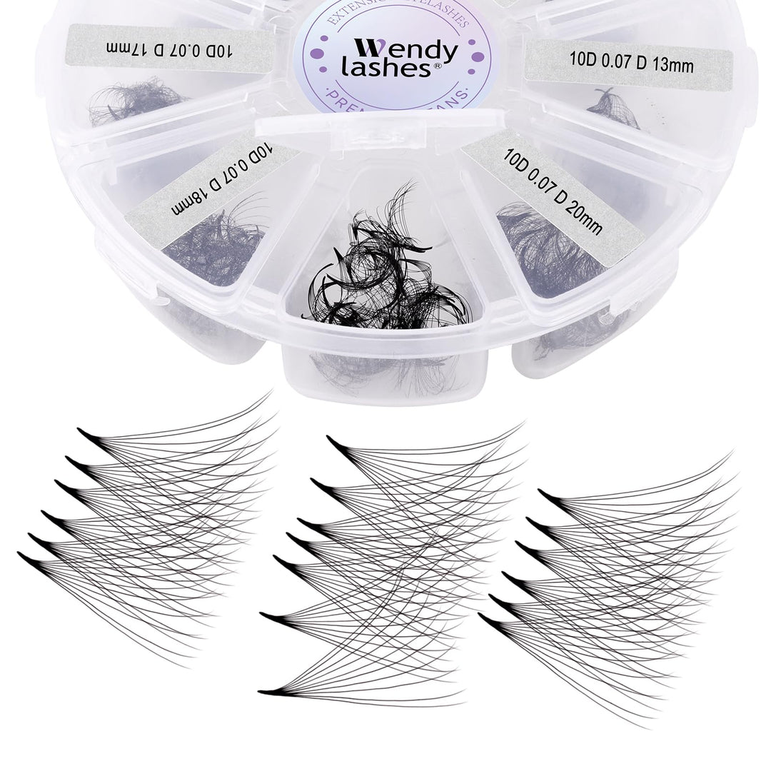 WENDY LASHES Premade Volume Fans 10D D-Curl 0,07mm 13-20mm 500 Stück | fertige russische Volumen Fäc