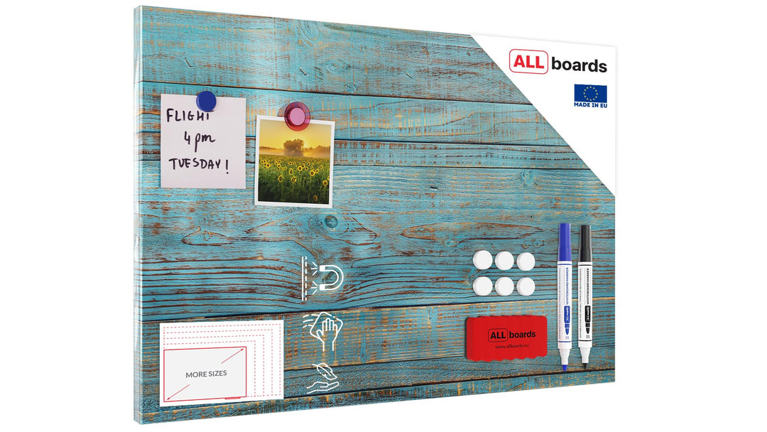 ALLboards Metallische Magnettafel BLAUES BRETT VINTAGE HOLZ 60x40cm MetalBoards Memoboard für jede A