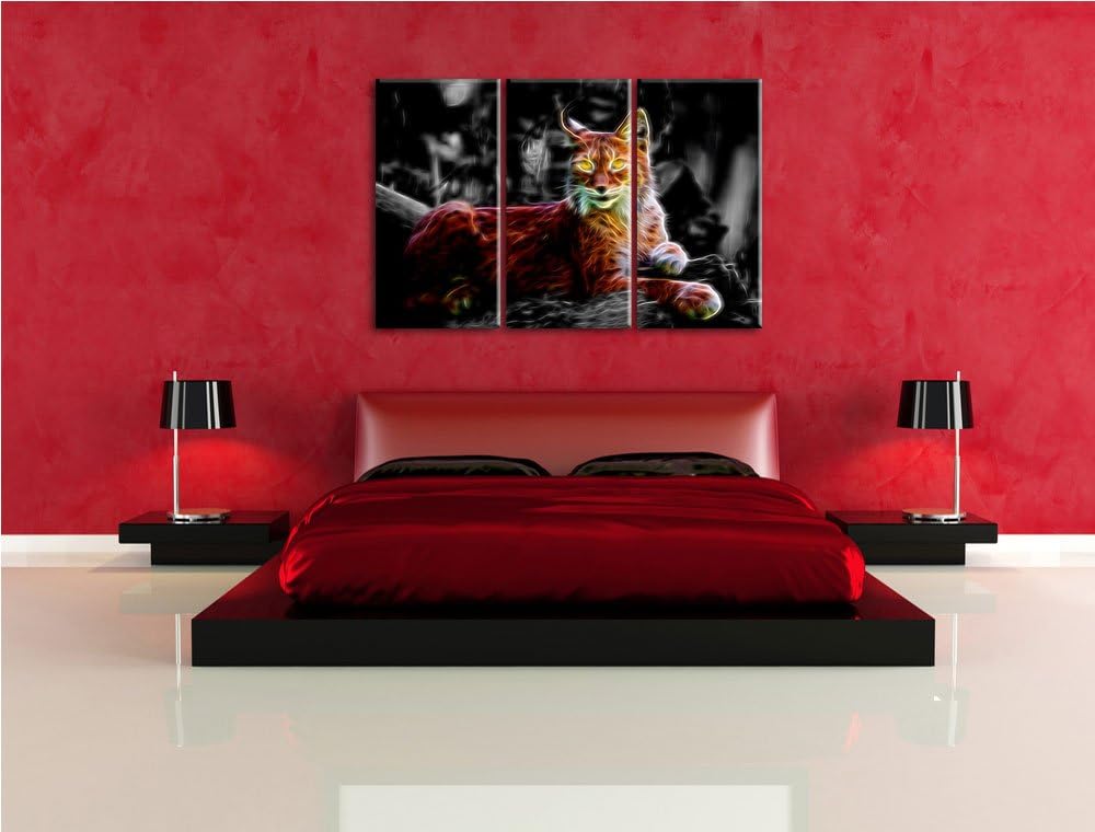 Dark hübscher aufmerksamer Luchs schwarz/weiss Deluxe 3-Teiler Leinwandbild 120x80 Bild auf Leinwand