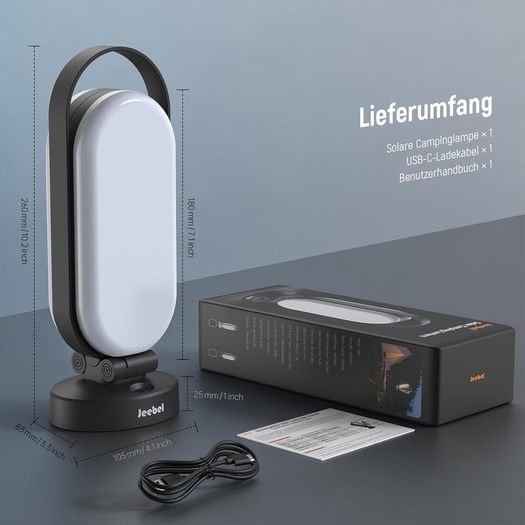 Campinglampe Solar, LED Solar Camping Laterne mit 5000mAh Notstrom Ladegerät, 4 Modi, Dimmbar Touch,