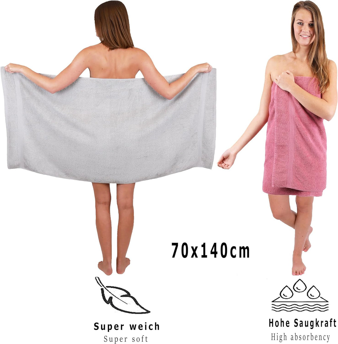 Betz 6-TLG. Handtuch-Set Premium 100% Baumwolle 2 Duschtücher 4 Handtücher Farbe Silbergrau und Altr
